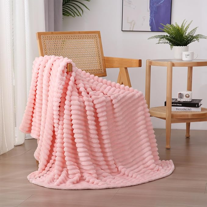 Light Pink Fleece Throw Blanket 60”×80” by linecooo