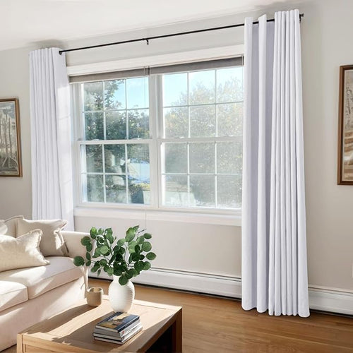 100% Blackout Linen Textured Curtains 72 Inch Long, Bright White | 100% - Image 2