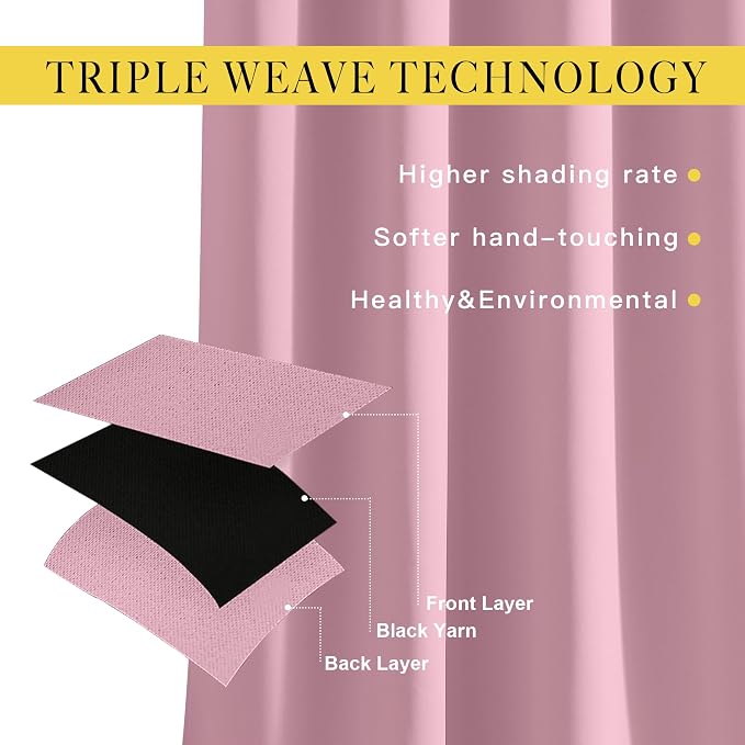NICETOWN Room Darkening Bedroom Curtains 63 inches Long, Window Treatment - Image 3