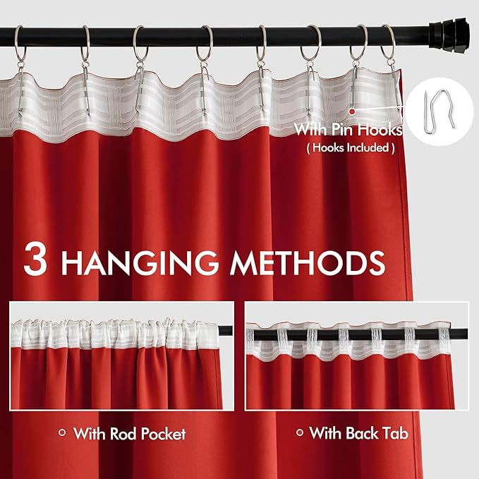 MIULEE Christmas Red Back Tab Blackout Curtains 52x96 Inch Long 2 Panels | Rod - Image 3