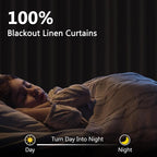 100% Blackout Linen Curtains for Bedroom 90 inches Long, Thermal Insulated Room - Image 2