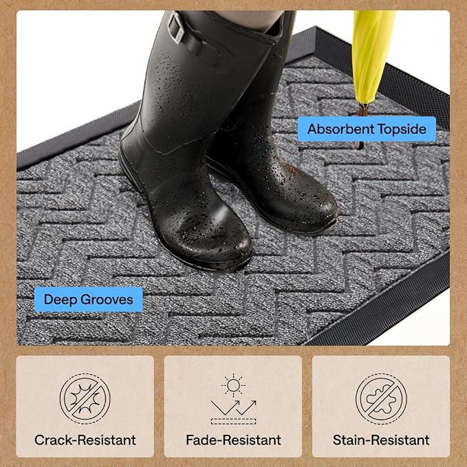 GORILLA GRIP 100% Waterproof All-Season WeatherMAX Doormat US Designed Natural - Image 5