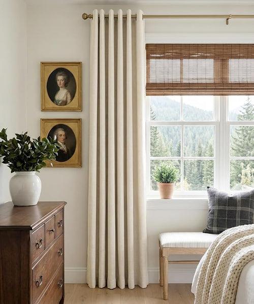100% Blackout Linen Textured Curtains 72 Inch Long, Butter Cream | 100% - Image 2
