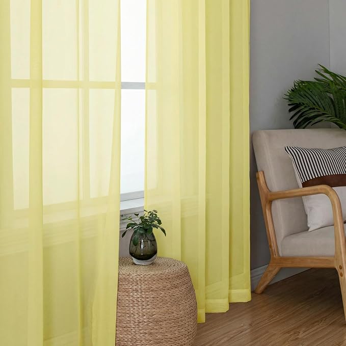Goose Yellow Sheer Curtains 84 Inches Long 2 Panels, Light Filtering Rod Pocket - Image 4