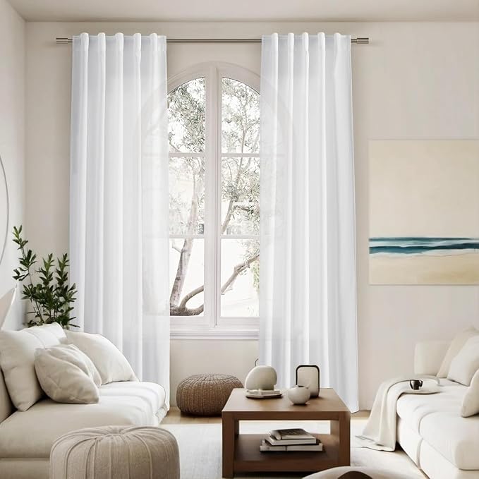 White Linen Curtains 80 Inch Length - Image 7