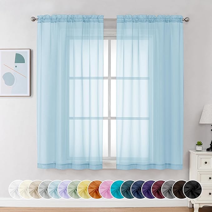 Chyhomenyc Sheer Curtains 63 Inch Length 2 Panels, Sky Blue | Light Filtering by Chyhomenyc