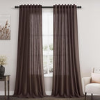 Coffee Linen Semi Sheer Curtains 108 Inches Long 2 Panels Set Back Tab Loop by Nanspring