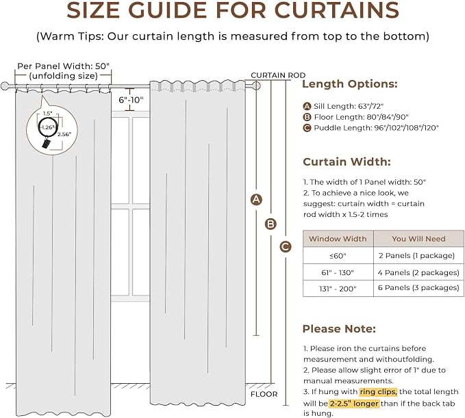 100% Blackout Curtains for Bedroom Oatmeal Linen Look Curtains 72 Inch Long | - Image 8