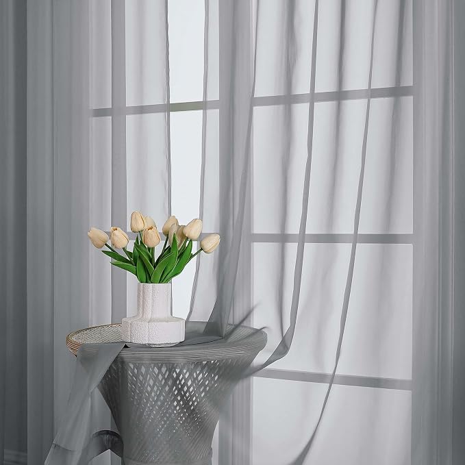 Extra Long Grey Sheer Curtains 96 Inches Long 2 Panels Set, Soft Lightweight - Image 6