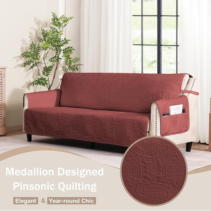 Quilted Red Sofa Slipcovers - Image 2