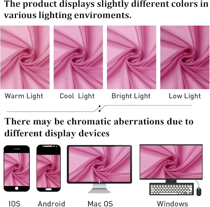 Hot Pink Sheer Curtains 90 Inches Long 2 Panels, Solid Voile Privacy Window - Image 4