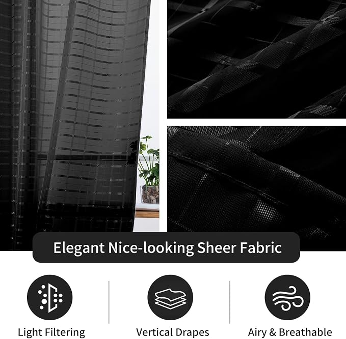 SpaceDresser Check Sheer Curtains 108 Inches Long - Image 4