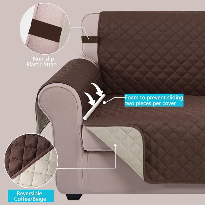 U-NICE HOME 4 Seater Sofa Cover 91''Large Couch Cover, Coffee/Beige | Washable - Image 3