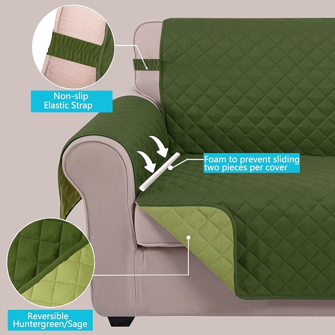 U-NICE HOME Reversible Recliner Chair Covers, Huntergreen/Sage | 28''Recliner - Image 3