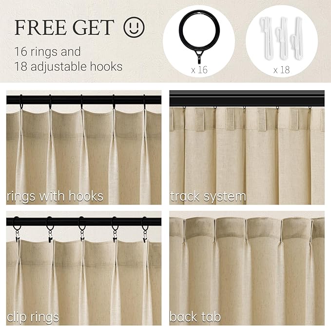 Pinch Pleated 92 Inch Curtains 2 Panels - Image 2