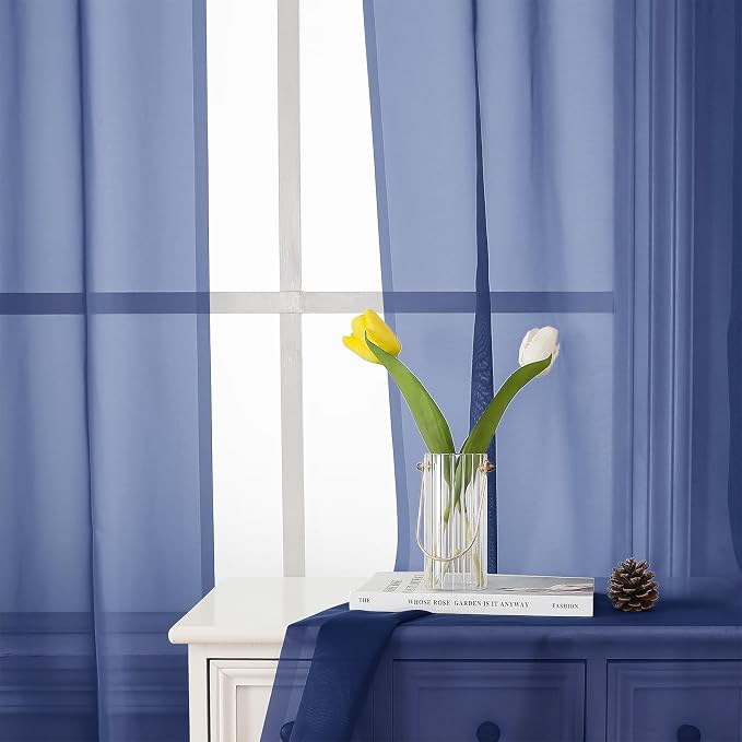 Royal Blue Sheer Curtains 63 Inch Length 2 Panels Set, Voile Solid Window - Image 8