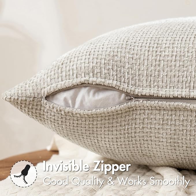 MIULEE Decorative Couch Throw Pillow Covers 22x22 Inch Neutral Beige 2 Pack | - Image 6