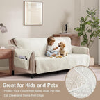 Stay in Place Ivory White Quilted Loveseat Couch Cover - Image 2