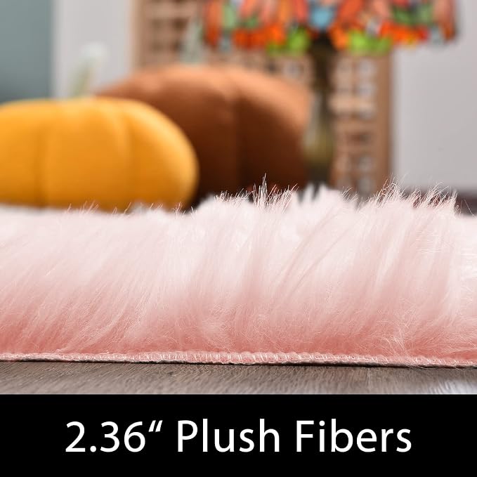 Latepis 5x7 Pink Fluffy Rug for Living Room Faux Sheepskin Fur Rugs Washable - Image 2