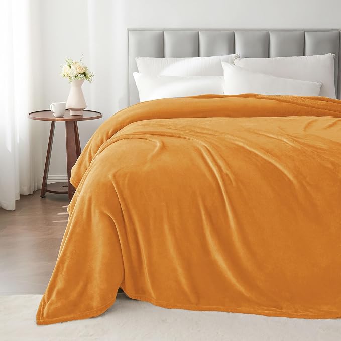 BEDELITE Fleece Blanket Soft Fall Queen Bed Blanket Burnt Orange 90"x90" | - Image 6
