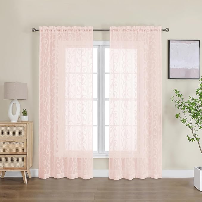 Furman Blush Sheer Curtains, 72 inches Long 2 Panels Set, Light Filtering Top by OWENIE