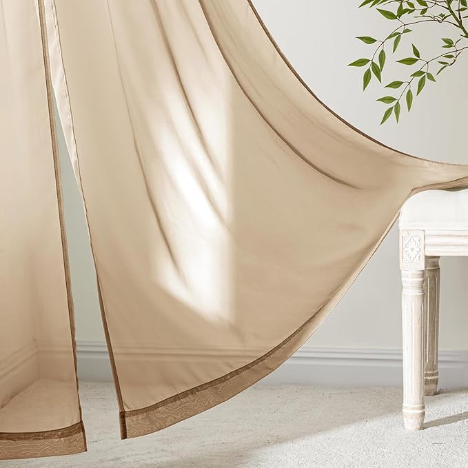 MIULEE Brown Sheer Curtains 90 Inches Long 4 Panels 54 x 90 Inches | Light - Image 6