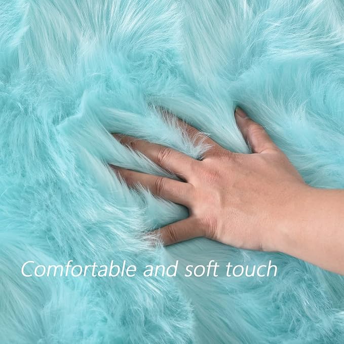 Latepis Light Blue Fluffy 2x6 Rug Runner Teal Shag Washable Area Rugs Faux Fur - Image 4