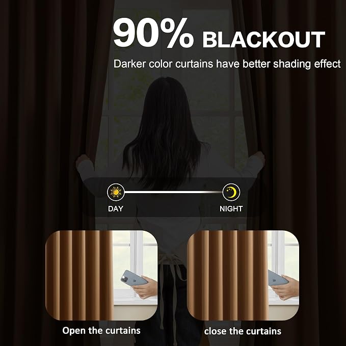 Cappuccino Brown Mocha Curtains 40x102 Inches Long 2 Panels Set, Pinch Pleated - Image 3