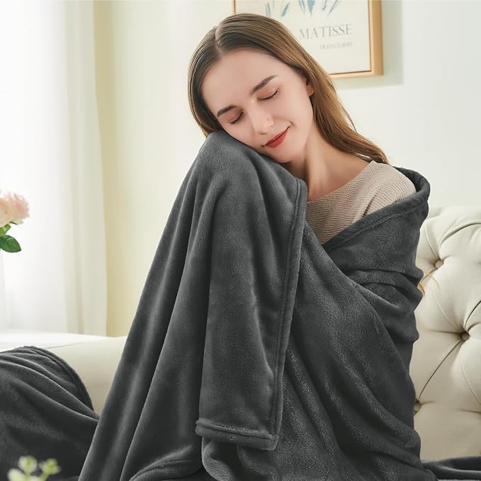 BEDELITE Fleece Blanket Soft Plush Queen Bed Blanket Charcoal Grey 90"x90" | - Image 3