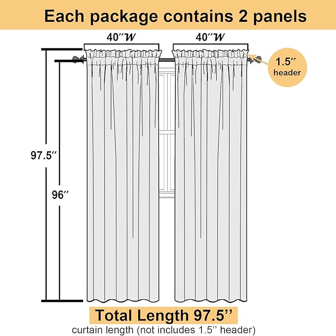 Sheer Curtain Panels Set 96" Inches Long, Solid Voile Light Filtering Airy - Image 5