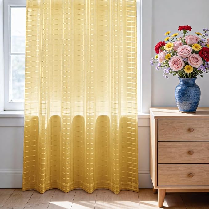 SpaceDresser Check Sheer Curtains 45 Inches Long - Image 3