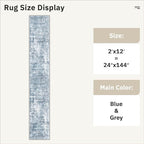 Soalmost Abstract Runner Rug 2x12 Hallway Kitchen Runners Blue/Grey | Stain - Image 5
