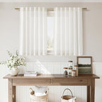 24 Inch Linen Curtains for Kitchen Beige White Small Window Semi Sheer Curtains - Image 7