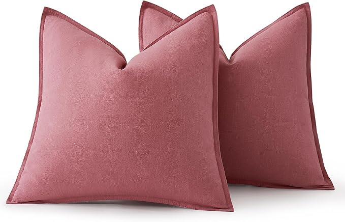 MIULEE Decorative Linen Euro Sham Pillow Covers 22x22 Inch Cranberry Red | Boho - Image 6