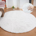 ORINOVA White Round Shag Rugs 6ft Faux Rabbit Washable Fur Area Rugs - Image 4