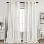 Beige White 102 Inch Linen Curtains by Nanspring