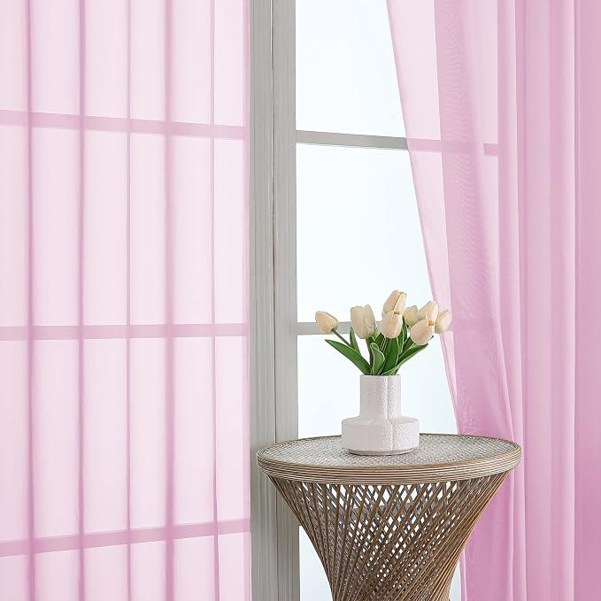 Light Pink Sheer Curtains 84 Inches Long 2 Panels Set, Light Filtering Sheer - Image 3