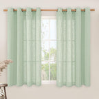 Fresh Green Linen Curtains 54 Inch Length 2 Panels, Light Filtering Semi Sheer by LAMIT