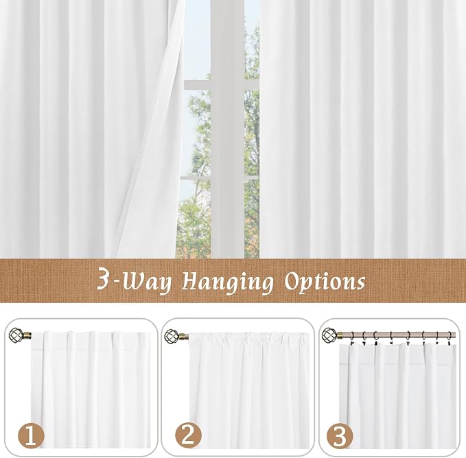 100% Blackout White Linen Curtains 40 Inches - Image 9