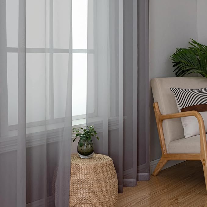 Grey Sheer Curtains, Sheer Curtains 78 inches Long 2 Panels Set, Rod Pocket - Image 7