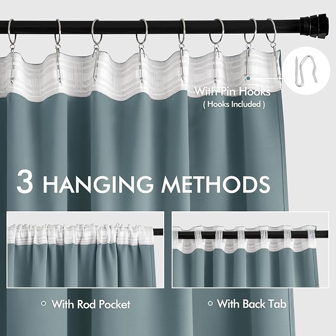 MIULEE Greyish Blue Back Tab Blackout Curtains 52x102 Inch Long 2 Panel Set | - Image 3