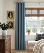 100% Blackout Linen Textured Curtains 90 Inch Long, Stone Blue | 100% Blackout - Image 2