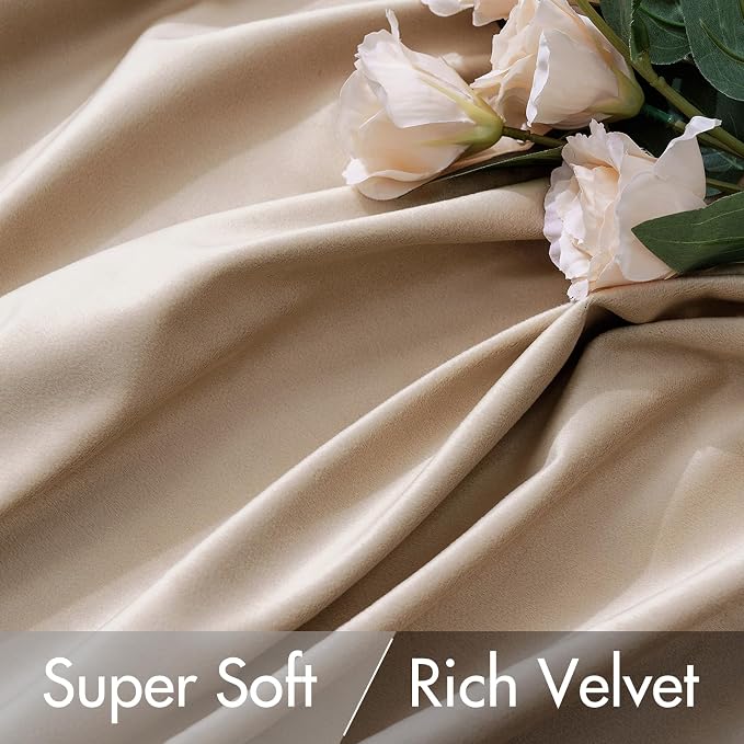 MIULEE Velvet Curtains 52x90 inches 2 Panels Camel Beige Blackout Curtains | - Image 4