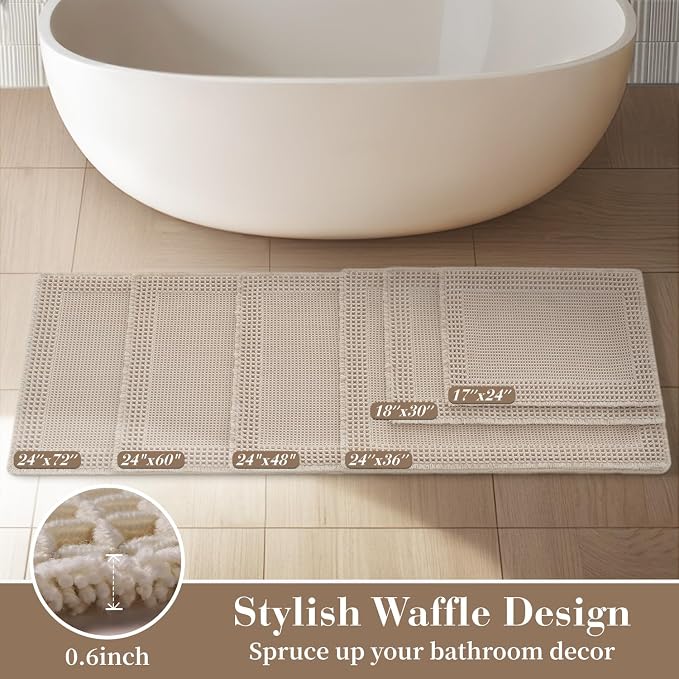 RESARE Waffle Bath Mat for Bathroom Non Slip Bathroom Rugs 24x36 Pale Beige | - Image 5