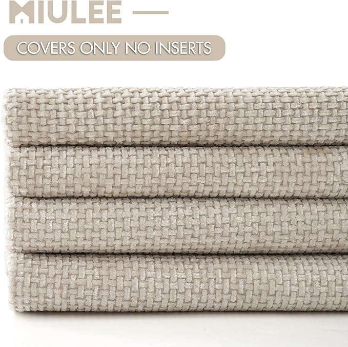 MIULEE Soft Decorative Chenille Pillow Covers Cream 18x18 Pack of 4 | Modern - Image 6