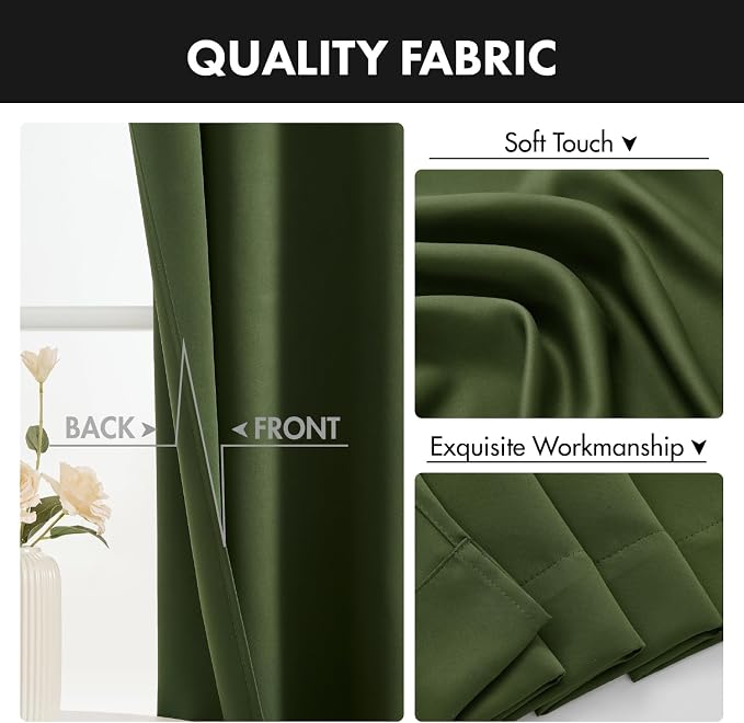 MIULEE Set of 4 Olive Green 45 Inch Short Blackout Kitchen Window Curtains | - Image 8