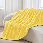 BEDELITE Striped Fleece Throw Blanket, Custard Yellow, Soft Cozy, Lightweight - Image 7