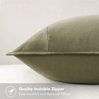 MIULEE Decorative Linen Euro Sham Pillow Covers 24x24 Light Olive Green | Boho - Image 3