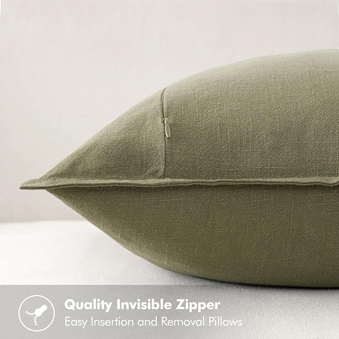 MIULEE Decorative Linen Euro Sham Pillow Covers 24x24 Light Olive Green | Boho - Image 3