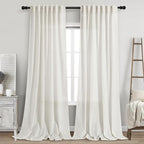 Beige White Linen Curtains 102 Inches Long Rod Pocket Back Tab Drapes 2 Panels by Nanspring